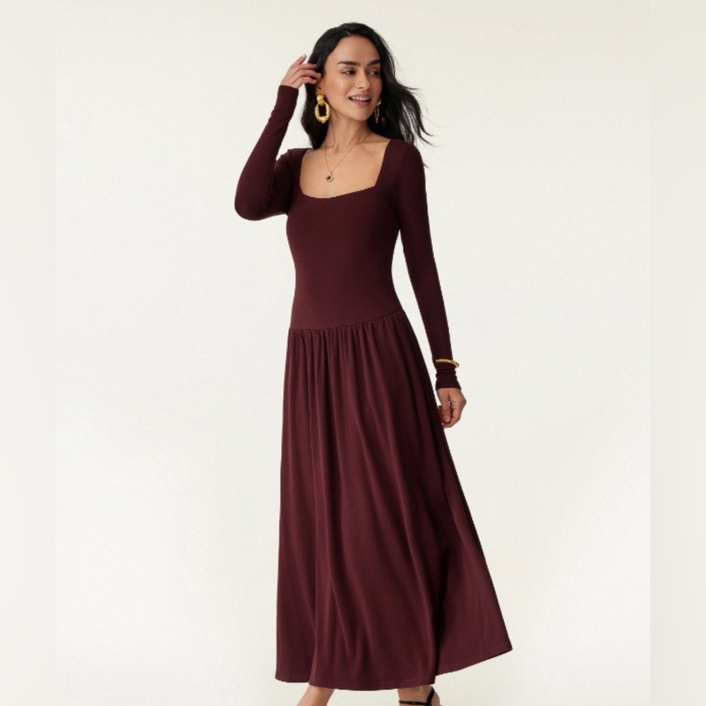 OGL BRA-me  Long Sleeve Maxi Dress in Deep Burgundy